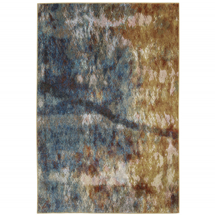 6 X 9 Blue Gold Teal Rust Grey And Beige Abstract Power Loom Stain Resistant Area Rug Image 1