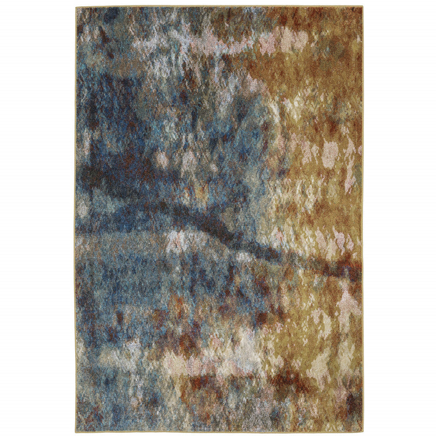 6 X 9 Blue Gold Teal Rust Grey And Beige Abstract Power Loom Stain Resistant Area Rug Image 1