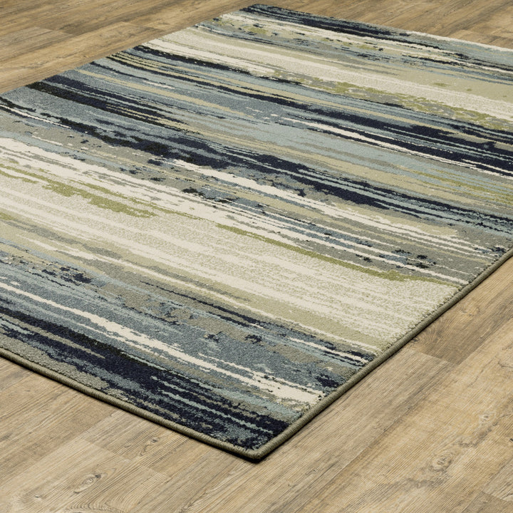 6 X 9 Blue Green Grey Light Blue And Beige Abstract Power Loom Stain Resistant Area Rug Image 5