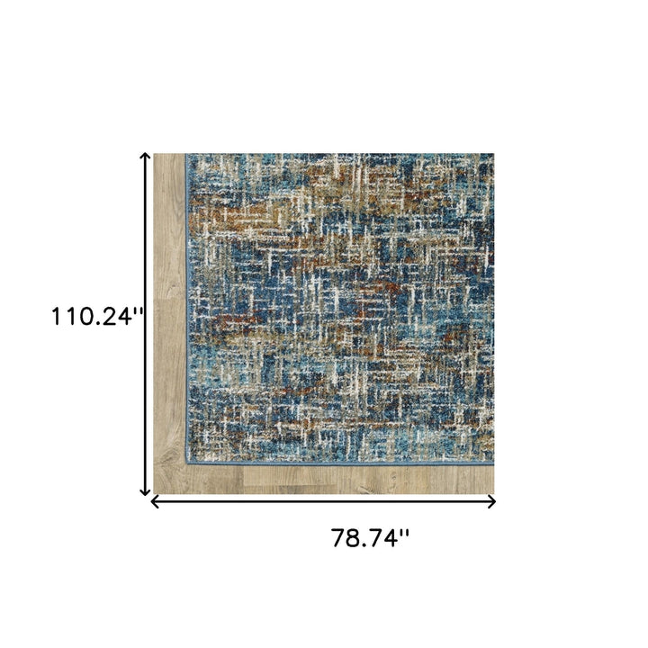 6 X 9 Blue Teal Gold Rust And Beige Abstract Power Loom Stain Resistant Area Rug Image 11