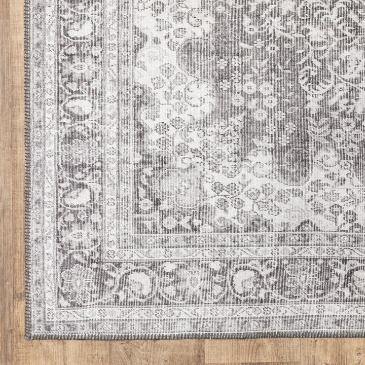 5 X 8 Grey Oriental Power Loom Stain Resistant Area Rug Image 1