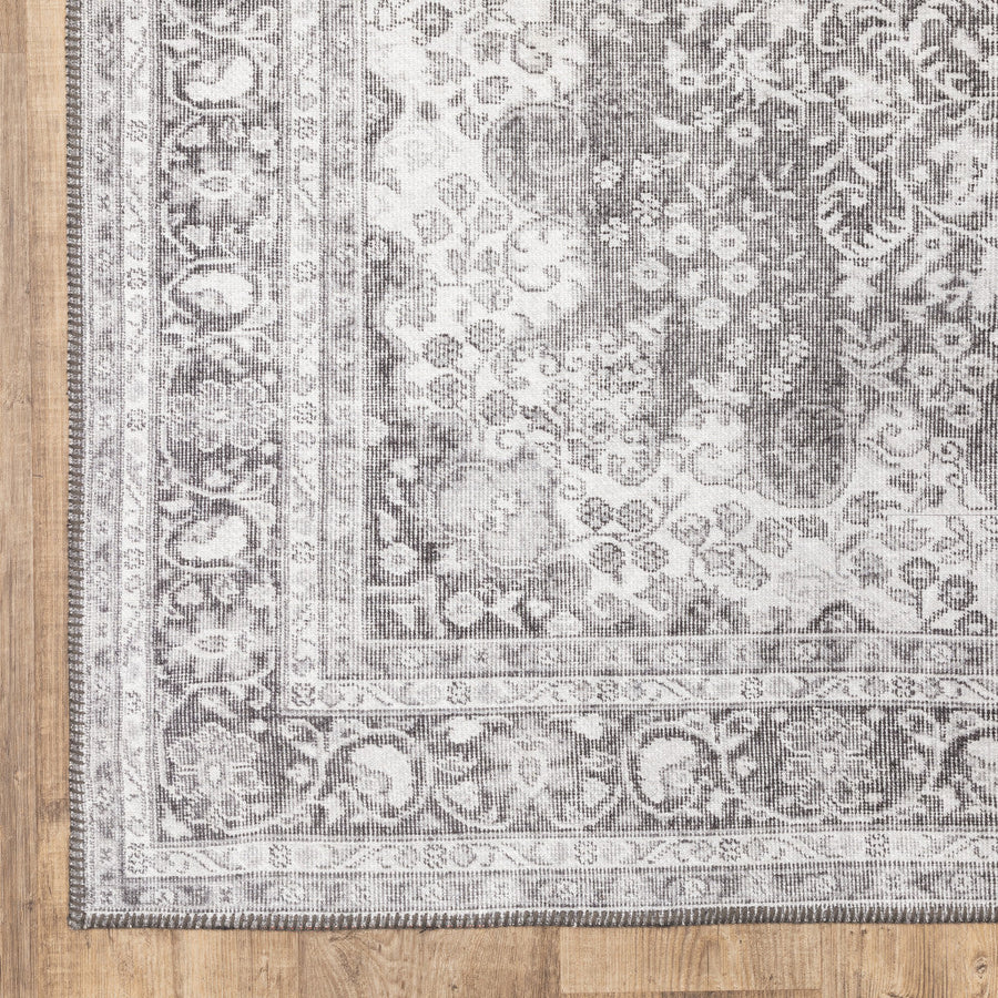 5 X 8 Grey Oriental Power Loom Stain Resistant Area Rug Image 1