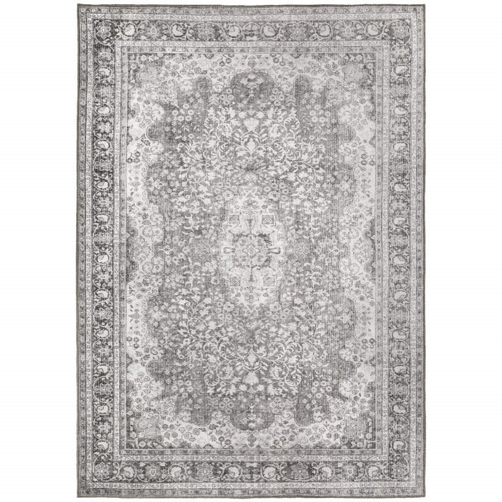 5 X 8 Grey Oriental Power Loom Stain Resistant Area Rug Image 2