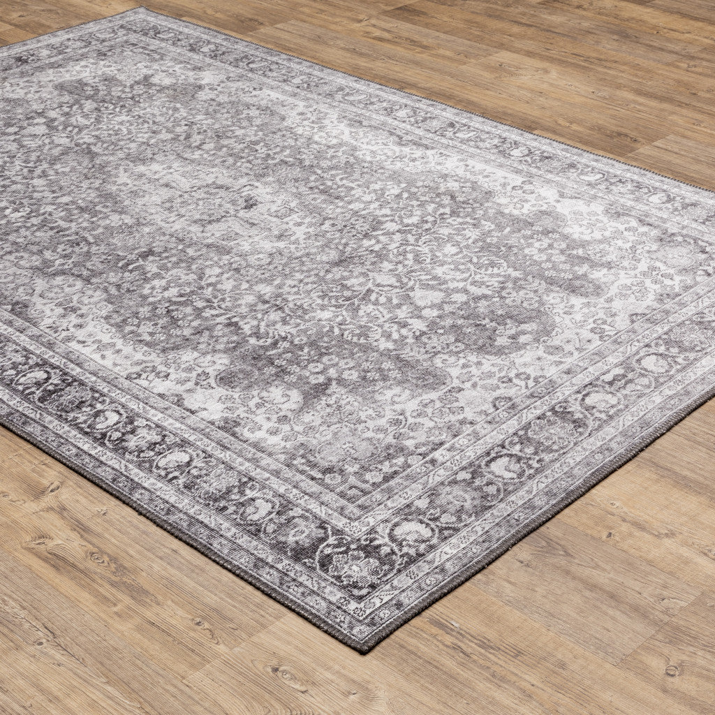 5 X 8 Grey Oriental Power Loom Stain Resistant Area Rug Image 6