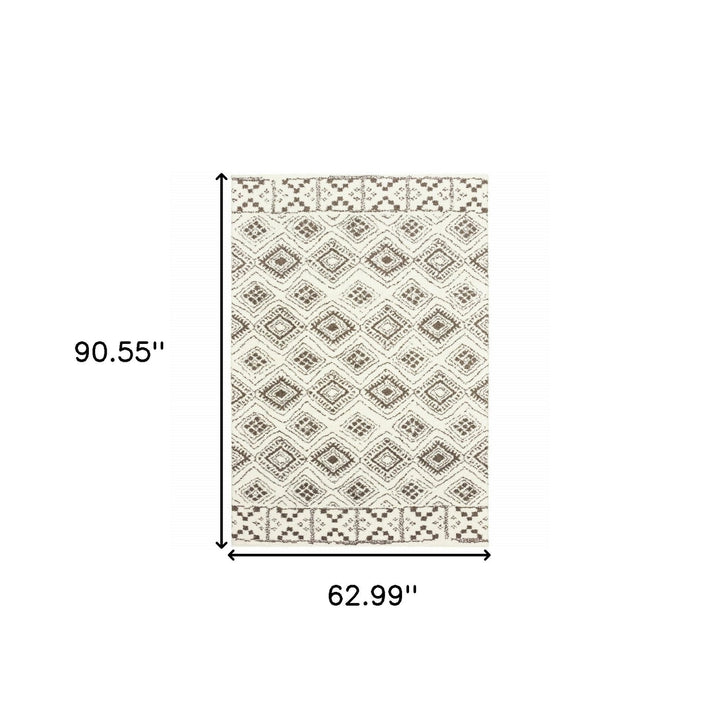 5 X 8 Ivory And Brown Geometric Shag Power Loom Stain Resistant Area Rug Image 6