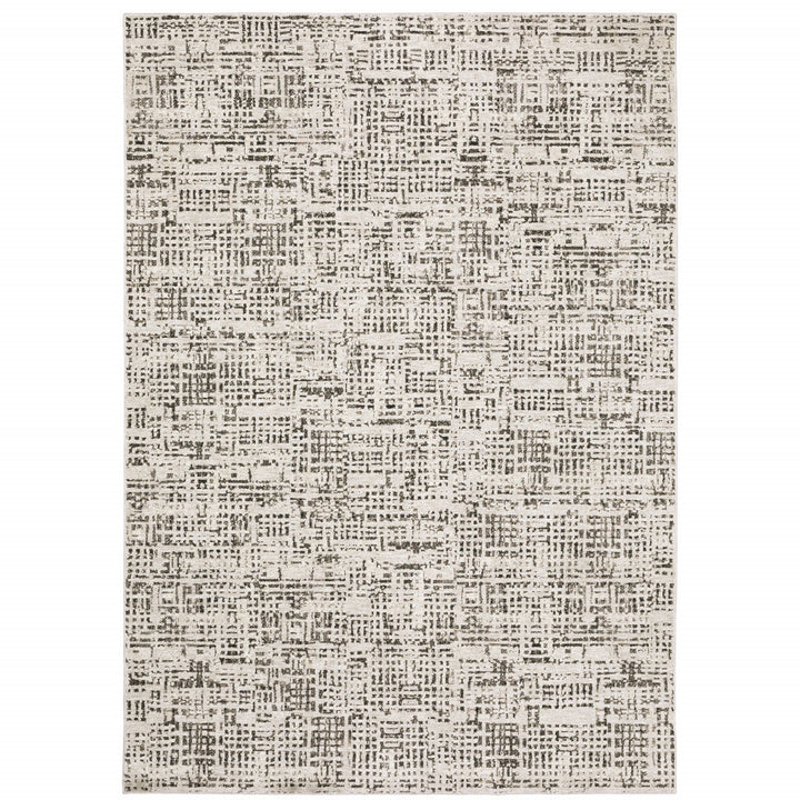 5 X 8 Ivory Grey Charcoal Brown And Beige Abstract Power Loom Stain Resistant Area Rug Image 1