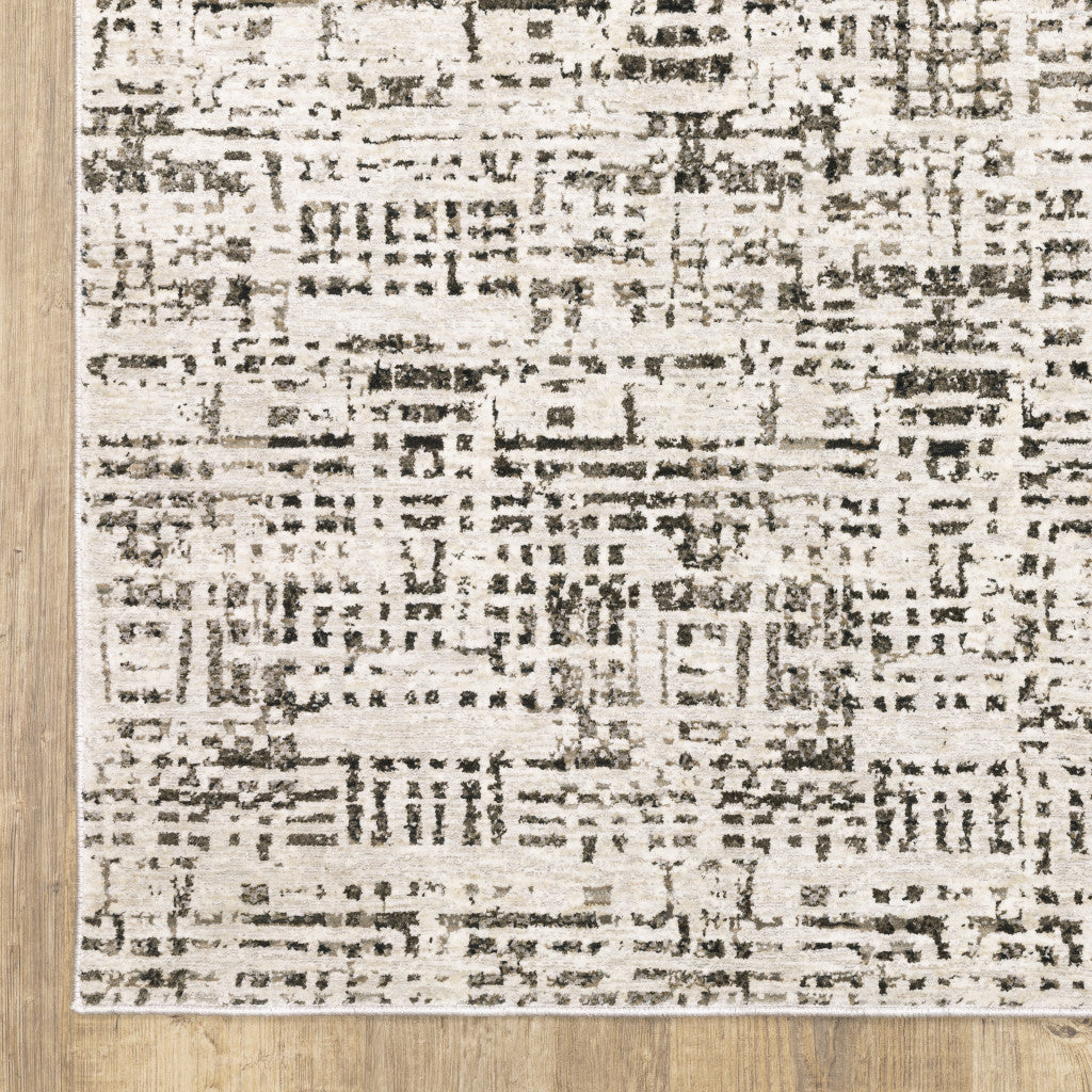 5 X 8 Ivory Grey Charcoal Brown And Beige Abstract Power Loom Stain Resistant Area Rug Image 5