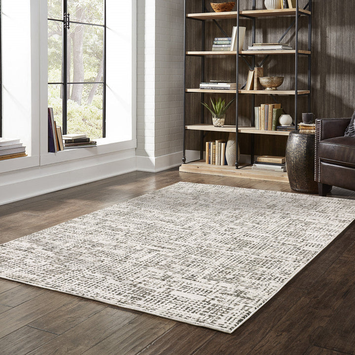 5 X 8 Ivory Grey Charcoal Brown And Beige Abstract Power Loom Stain Resistant Area Rug Image 10