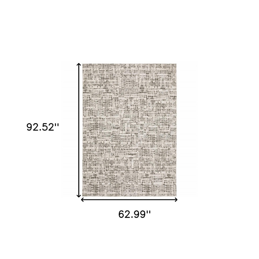 5 X 8 Ivory Grey Charcoal Brown And Beige Abstract Power Loom Stain Resistant Area Rug Image 11