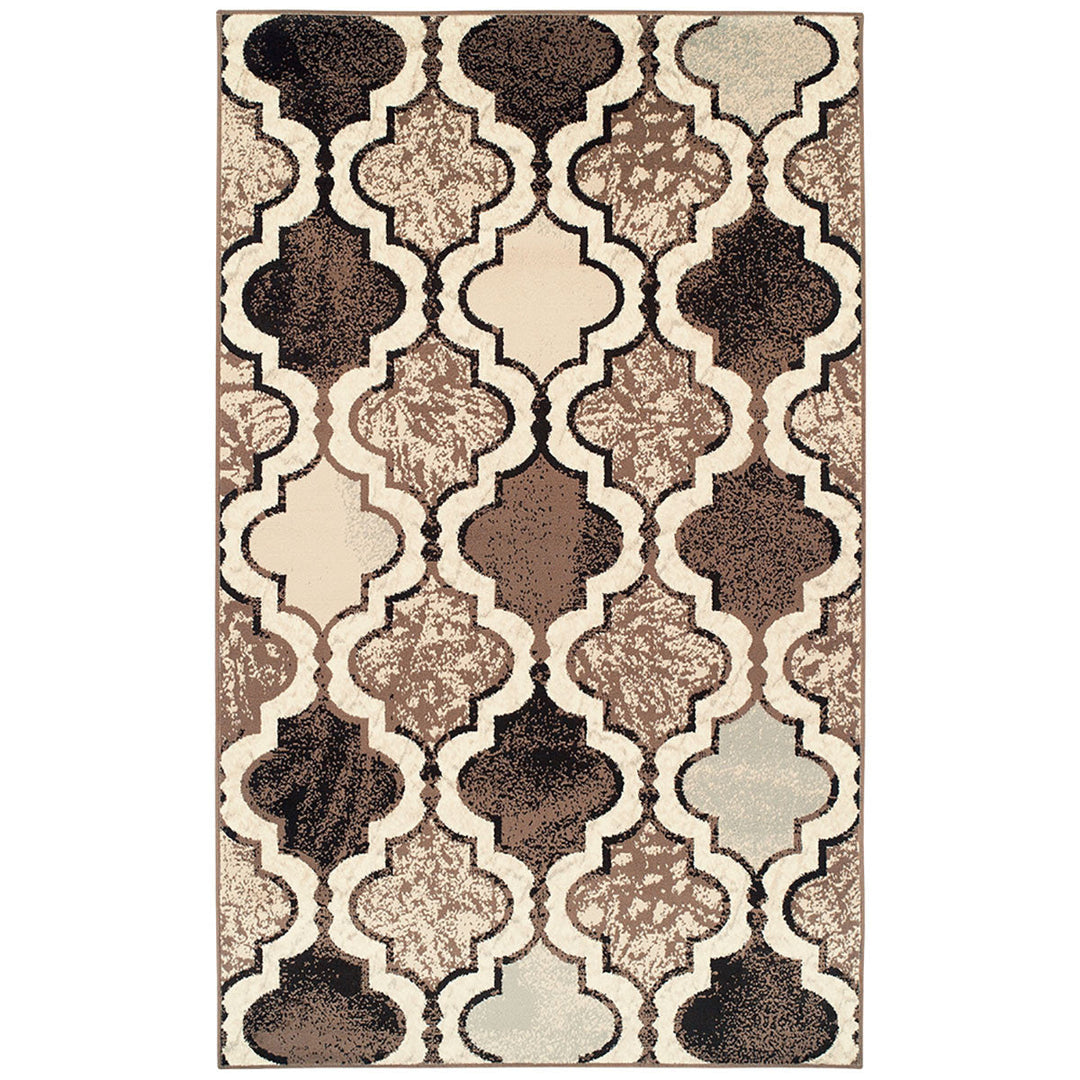 5 X 8 Ivory Quatrefoil Power Loom Distressed Stain Resistant Area Rug Image 1