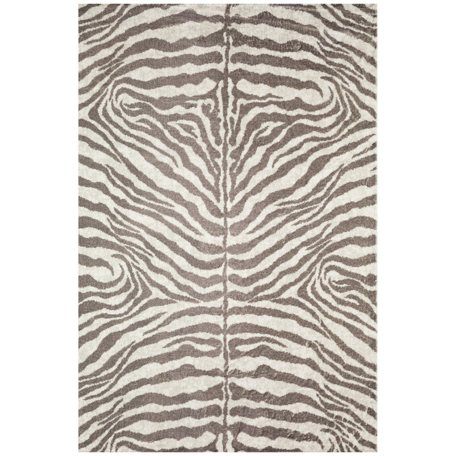 5 X 8 Mocha and Cream Zebra Print Shag Handmade Non Skid Area Rug Image 1