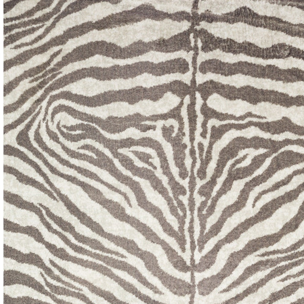 5 X 8 Mocha and Cream Zebra Print Shag Handmade Non Skid Area Rug Image 3