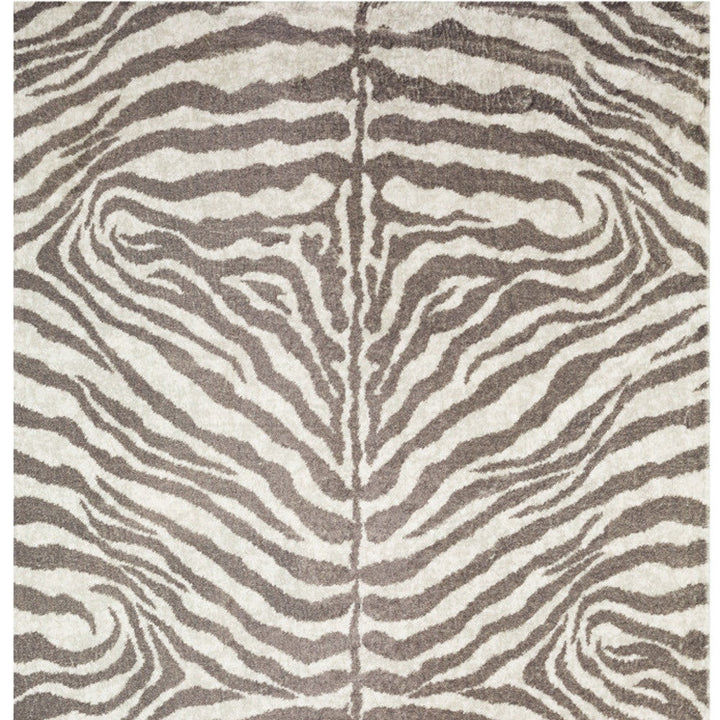 5 X 8 Mocha and Cream Zebra Print Shag Handmade Non Skid Area Rug Image 4