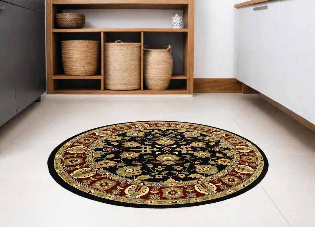 6 Black and Red Round Floral Area Rug Image 1