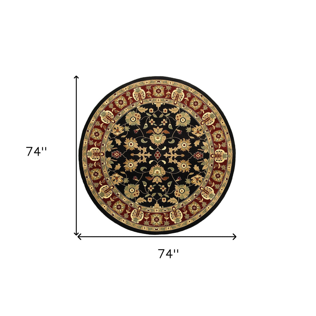 6 Black and Red Round Floral Area Rug Image 3