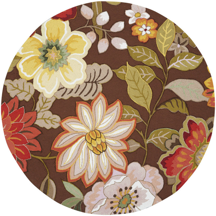 6 Brown Round Floral Hand Hooked Handmade Area Rug Image 1