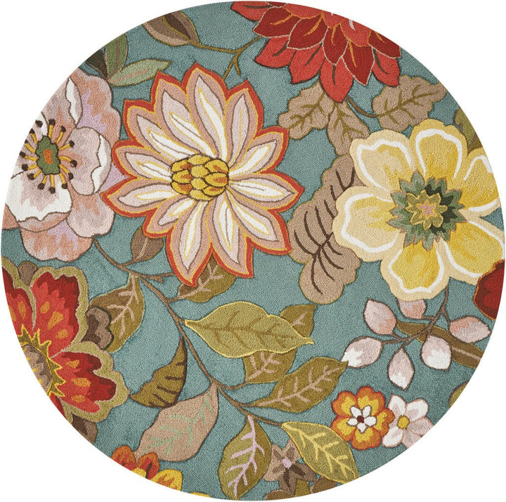 6 Green Round Floral Hand Hooked Handmade Area Rug Image 1