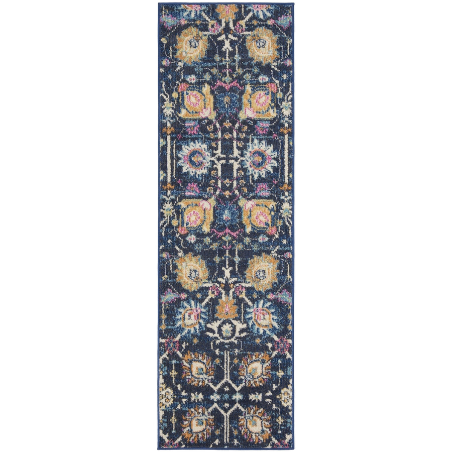 6 Navy Blue Floral Power Loom Runner Rug Image 1