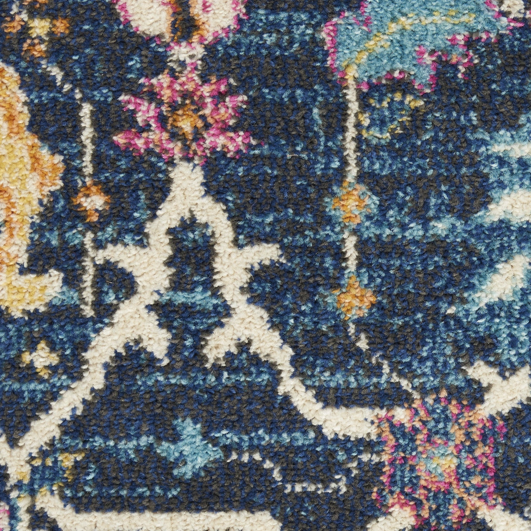 6 Navy Blue Floral Power Loom Runner Rug Image 6