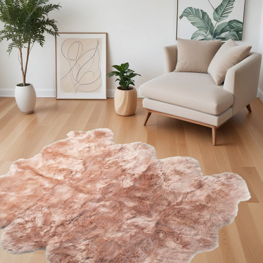 6 X 6 Pink Wool Sheepskin Handmade Area Rug Image 1