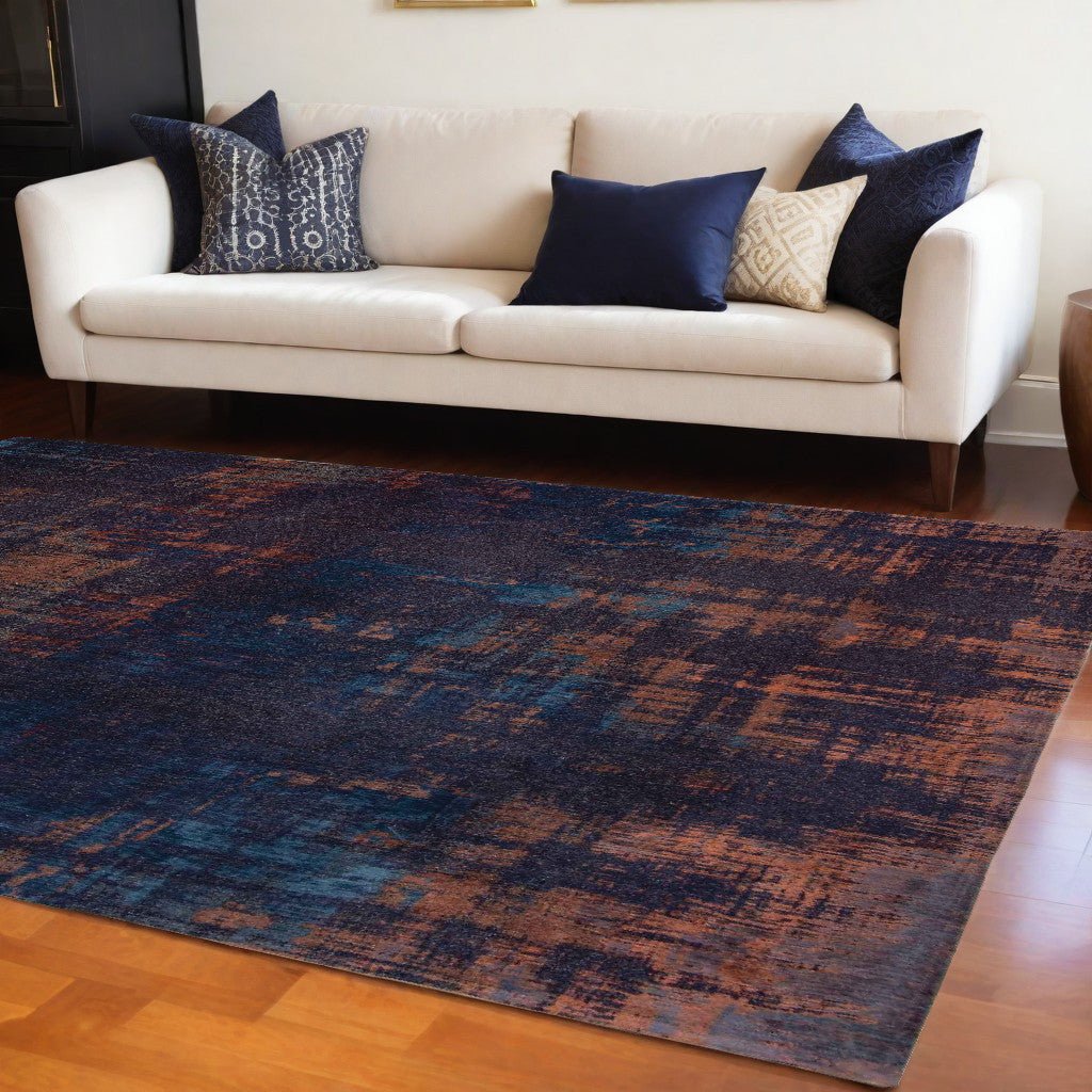 6 X 8 Blue and Brown Abstract Non Skid Area Rug Image 1