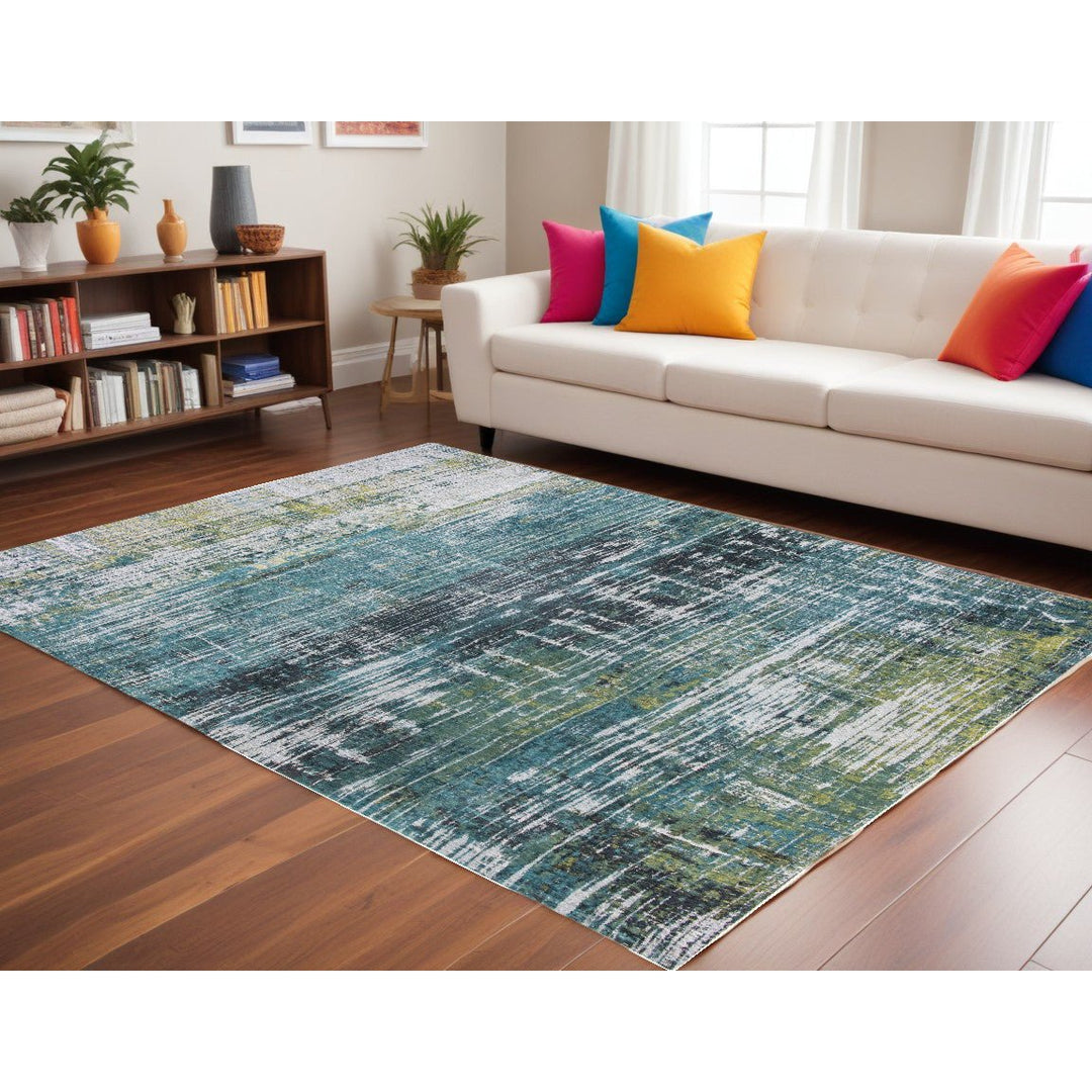 6 X 8 Blue and Green Abstract Non Skid Area Rug Image 1