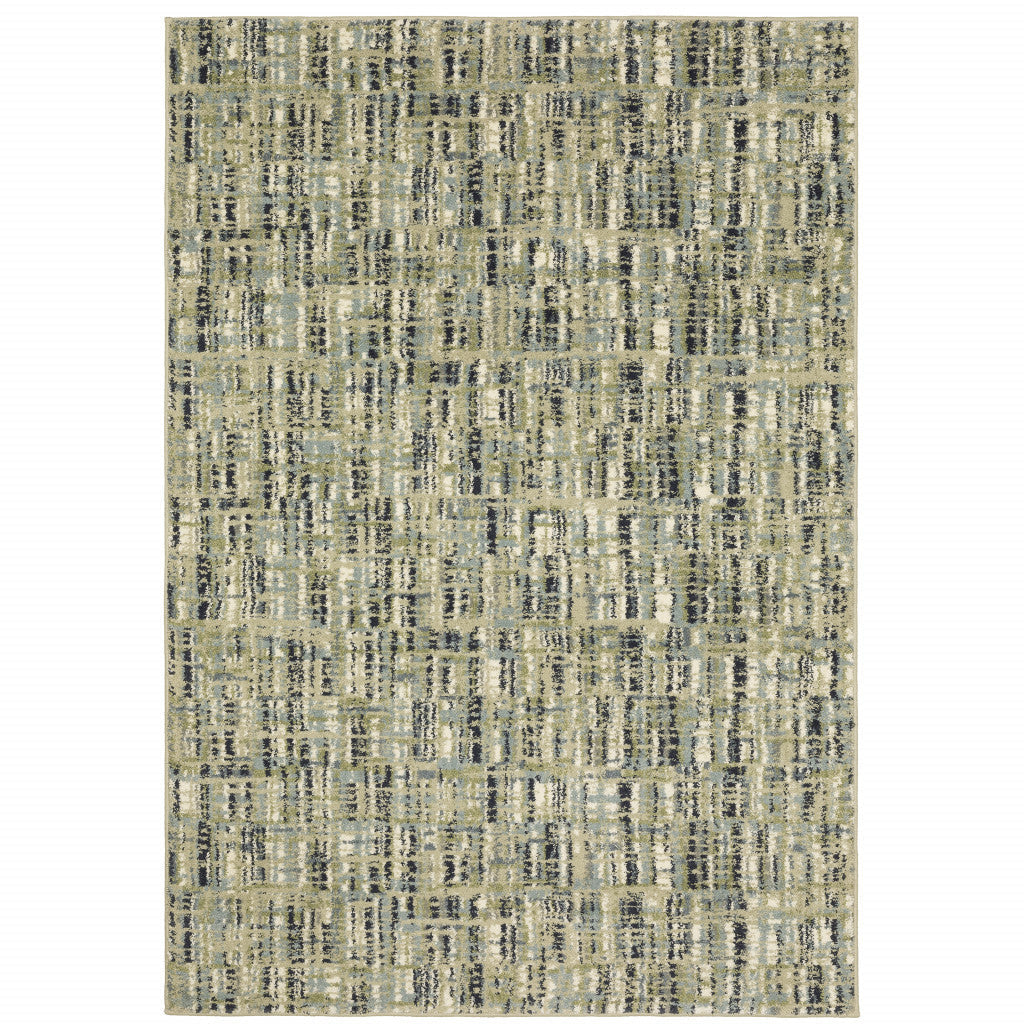 6 X 9 Green Blue Ivory Beige And Light Blue Abstract Power Loom Stain Resistant Area Rug Image 1