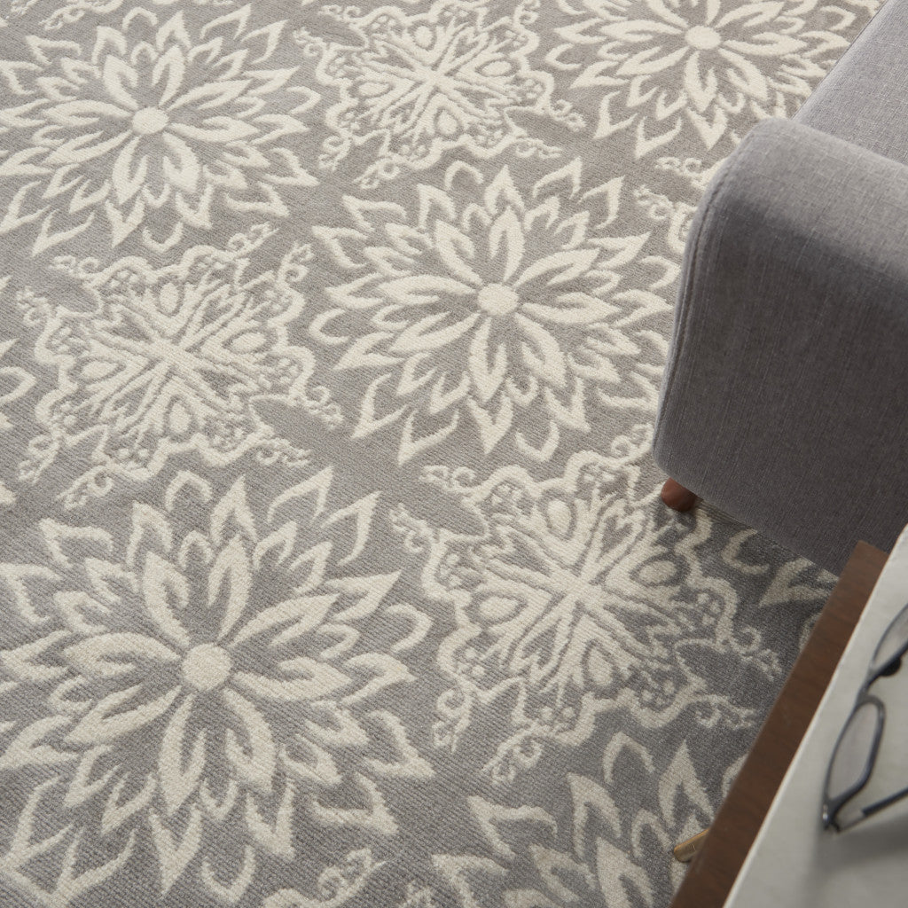 6 X 9 Gray Floral Power Loom Area Rug Image 6