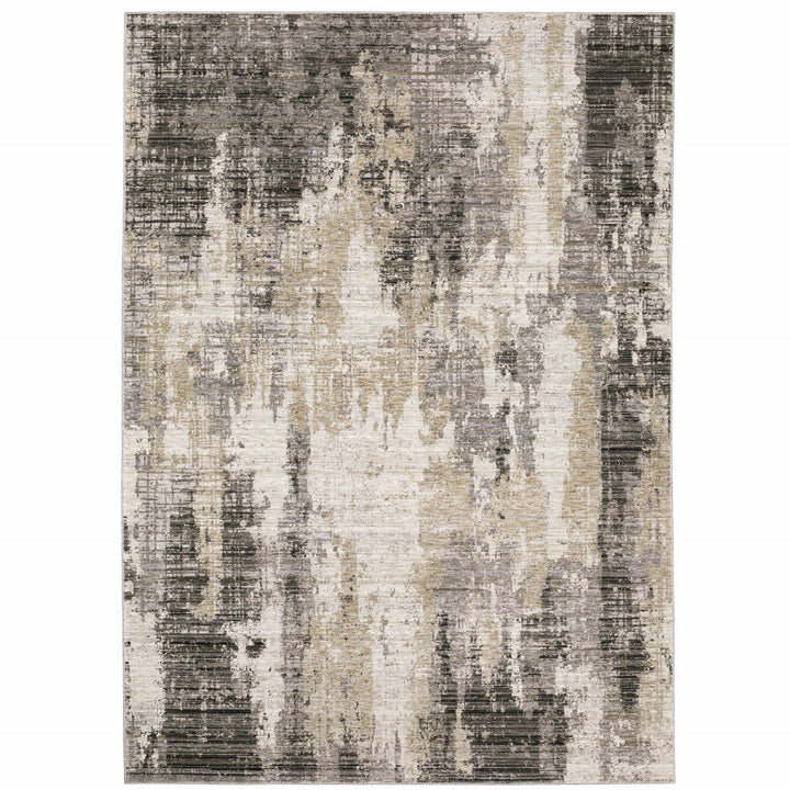 6 X 9 Grey Beige Charcoal Brown Tan And Ivory Abstract Power Loom Stain Resistant Area Rug Image 1