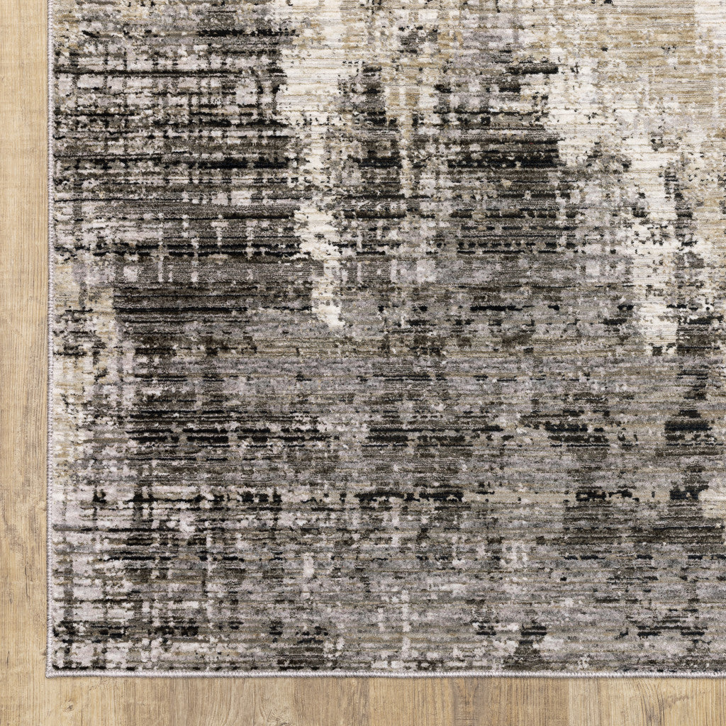 6 X 9 Grey Beige Charcoal Brown Tan And Ivory Abstract Power Loom Stain Resistant Area Rug Image 3