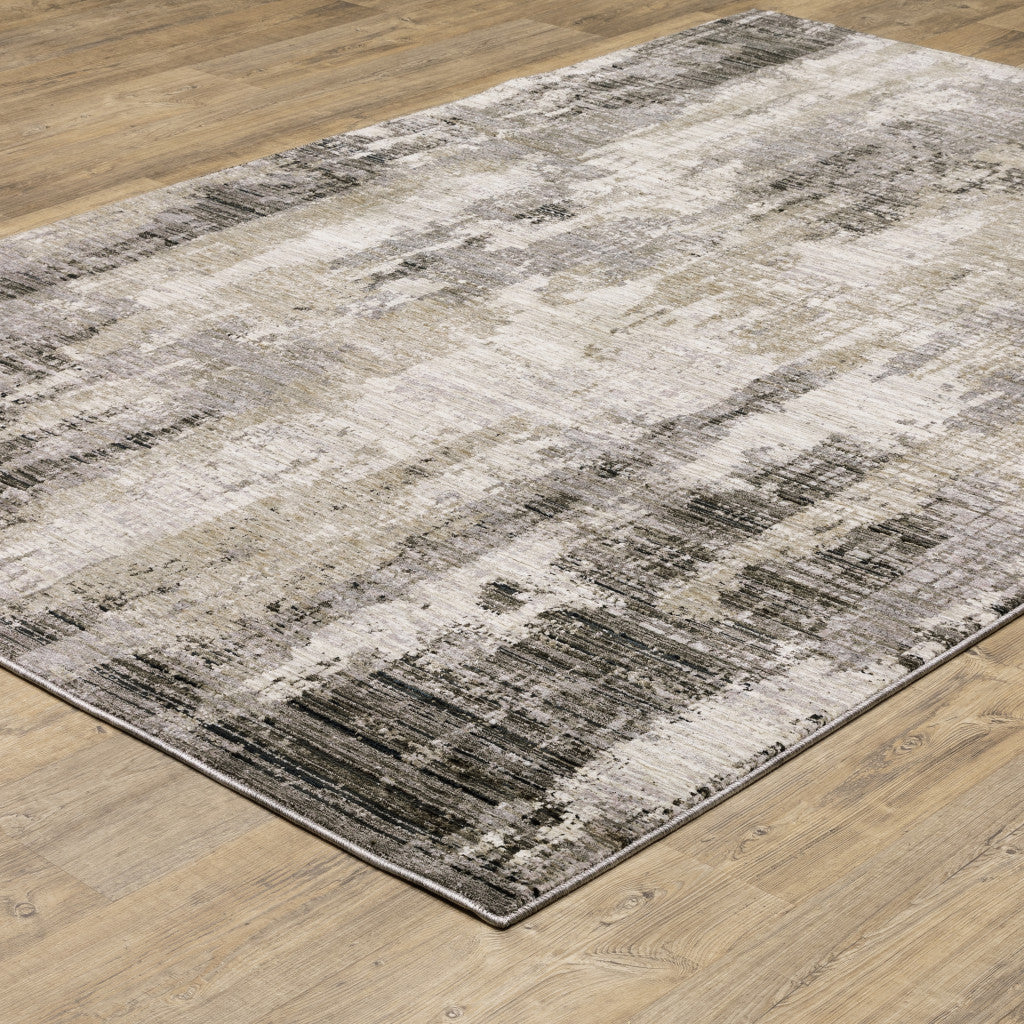 6 X 9 Grey Beige Charcoal Brown Tan And Ivory Abstract Power Loom Stain Resistant Area Rug Image 9