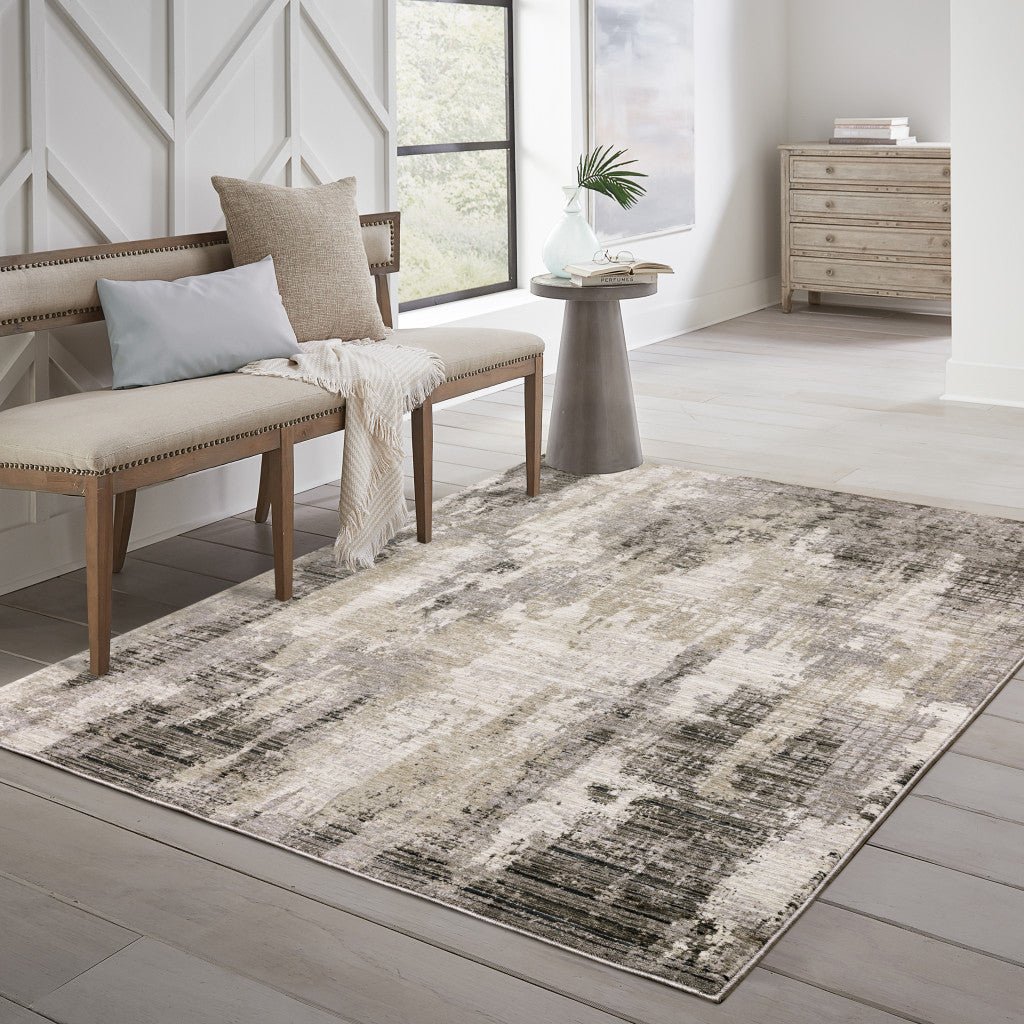 6 X 9 Grey Beige Charcoal Brown Tan And Ivory Abstract Power Loom Stain Resistant Area Rug Image 12