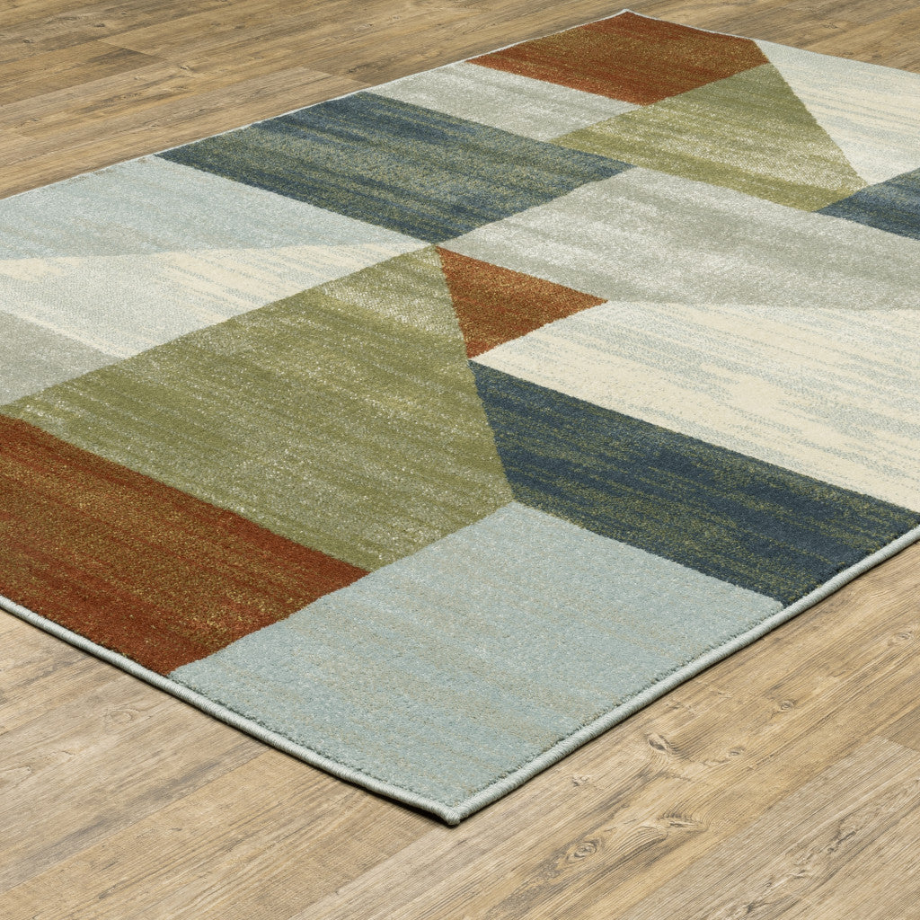 6 X 9 Grey Teal Blue Rust Green And Ivory Geometric Power Loom Stain Resistant Area Rug Image 4