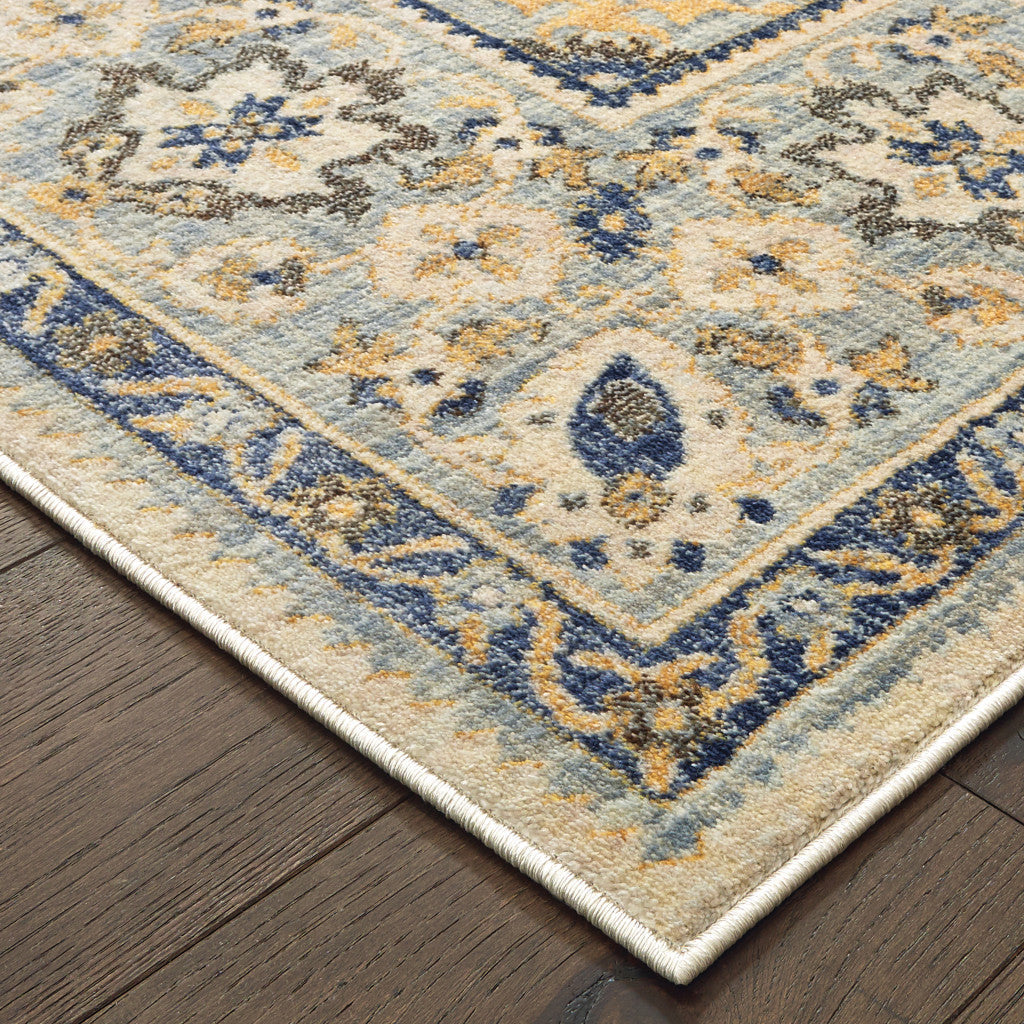 6 X 9 Ivory And Blue Oriental Power Loom Stain Resistant Area Rug Image 3