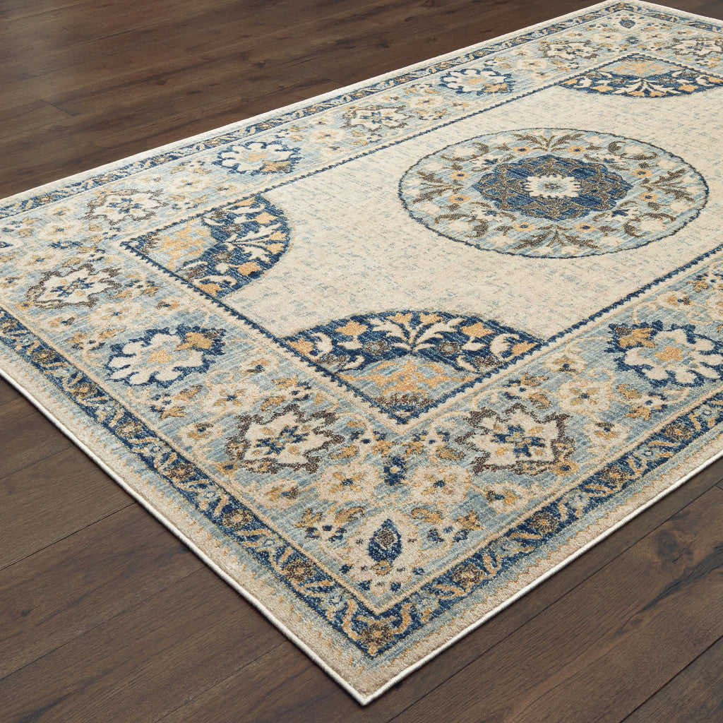 6 X 9 Ivory And Blue Oriental Power Loom Stain Resistant Area Rug Image 4