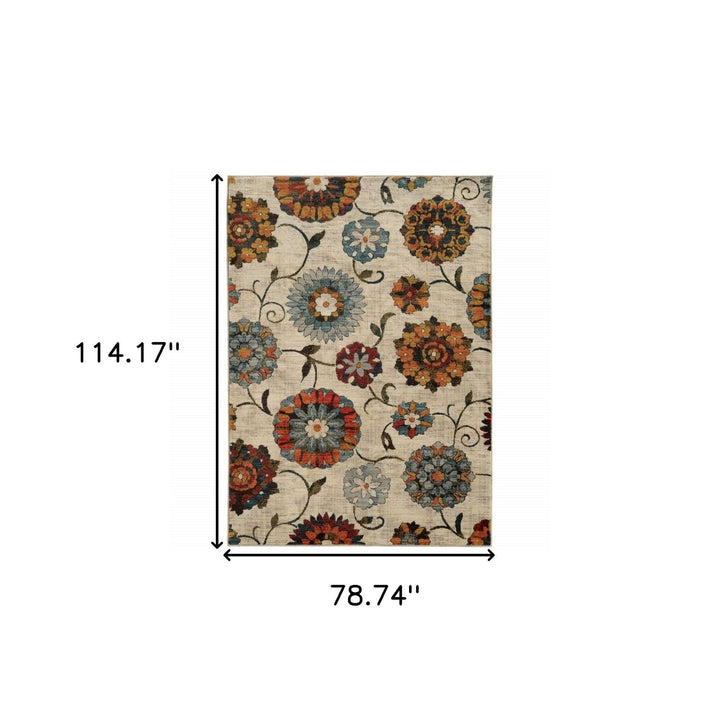 6 X 9 Ivory Blue Gold Green Orange Rust And Teal Floral Power Loom Stain Resistant Area Rug Image 6