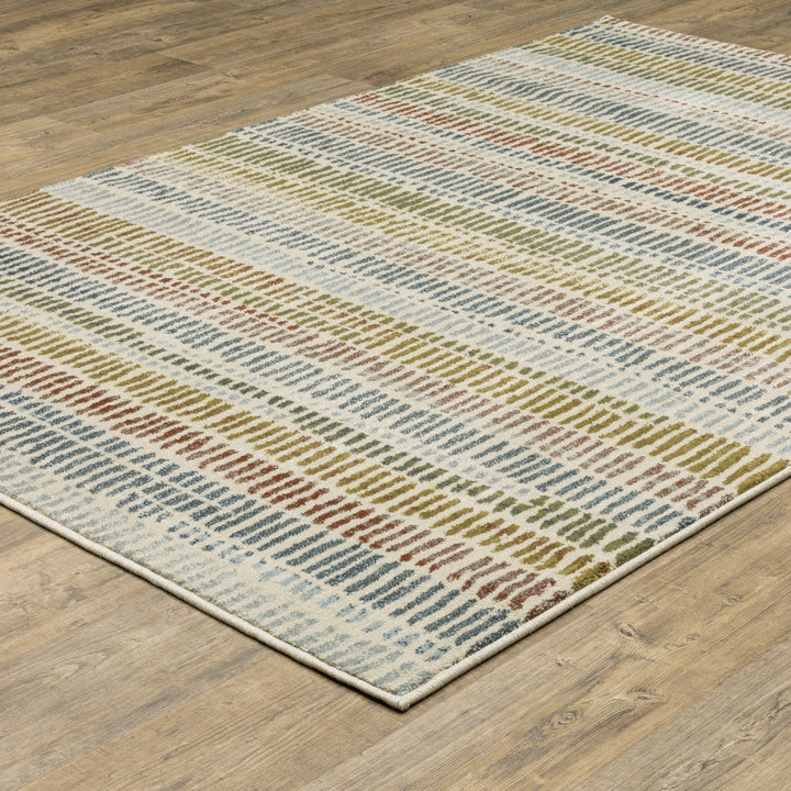 6 X 9 Ivory Blue Green Red And Gold Geometric Power Loom Stain Resistant Area Rug Image 5