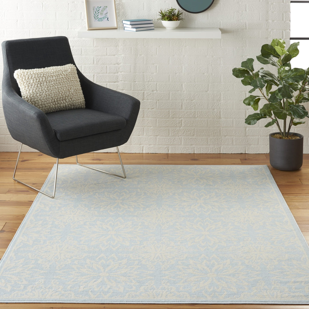 6 X 9 Light Blue Floral Power Loom Area Rug Image 6