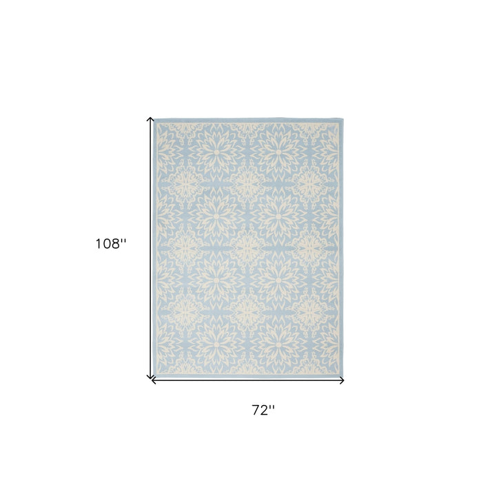 6 X 9 Light Blue Floral Power Loom Area Rug Image 8