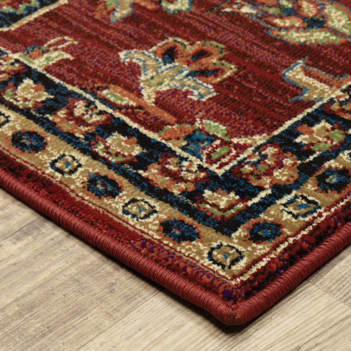 6 X 9 Red And Blue Oriental Power Loom Stain Resistant Area Rug Image 3