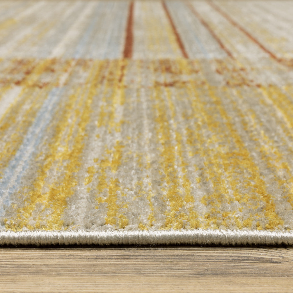 5 X 8 Rust Gold Blue Grey Ivory And Tan Geometric Power Loom Stain Resistant Area Rug With Fringe Image 2