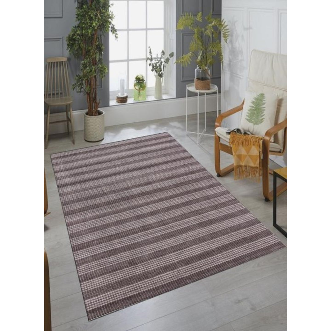 5 x 8 Rust And White Striped Hand Loomed Area Rug Image 4