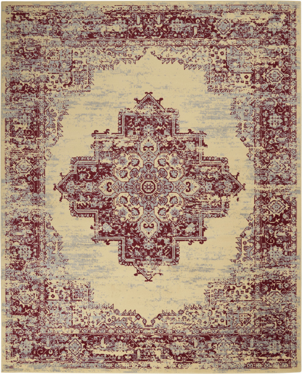 7 X 10 Cream Damask Power Loom Area Rug Image 1