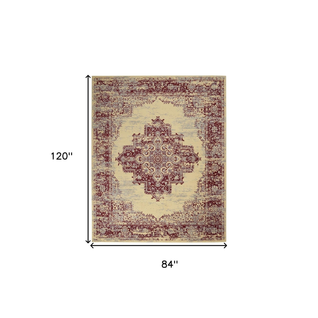 7 X 10 Cream Damask Power Loom Area Rug Image 9