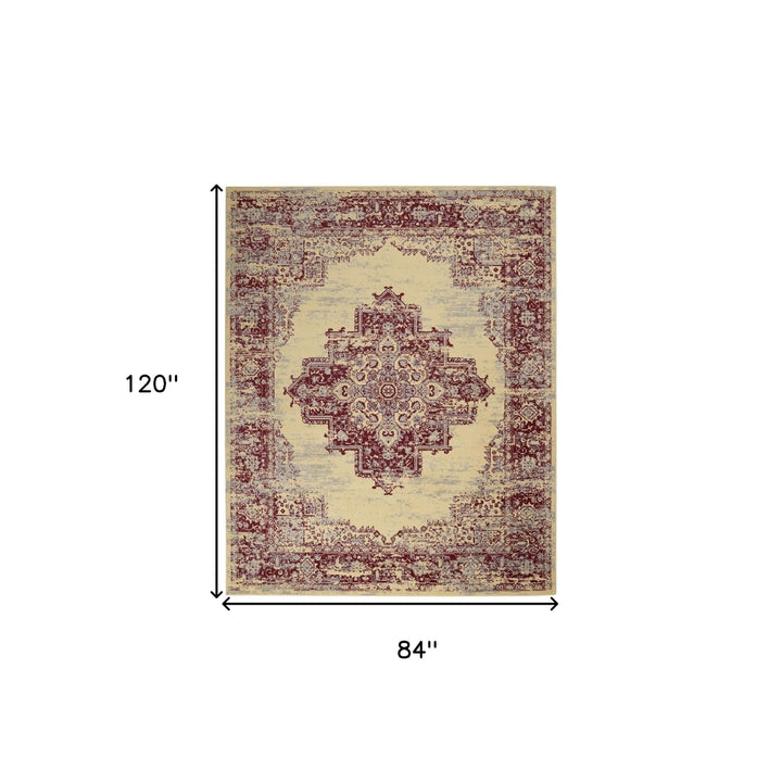 7 X 10 Cream Damask Power Loom Area Rug Image 9