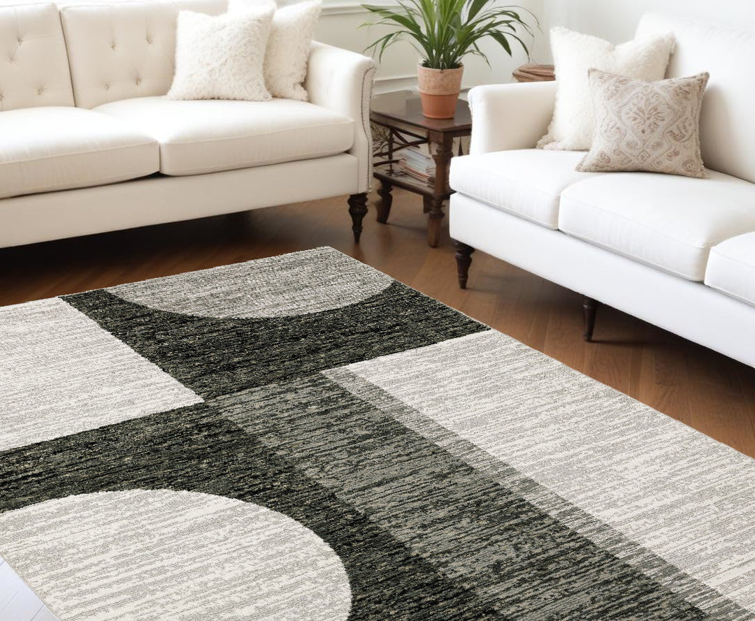 7 x 10 Gray and Ivory Geometric Power Loom Area Rug Image 1