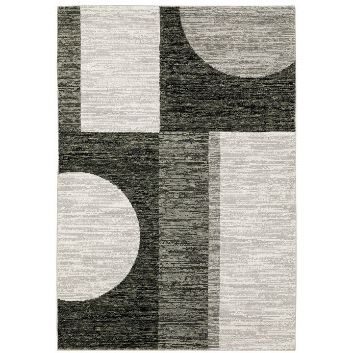 7 x 10 Gray and Ivory Geometric Power Loom Area Rug Image 2