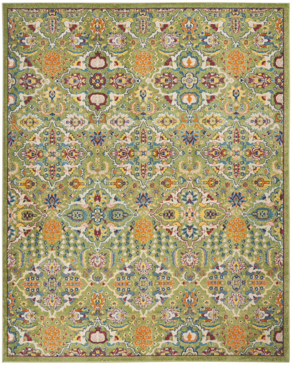 7 X 10 Green Floral Power Loom Area Rug Image 1