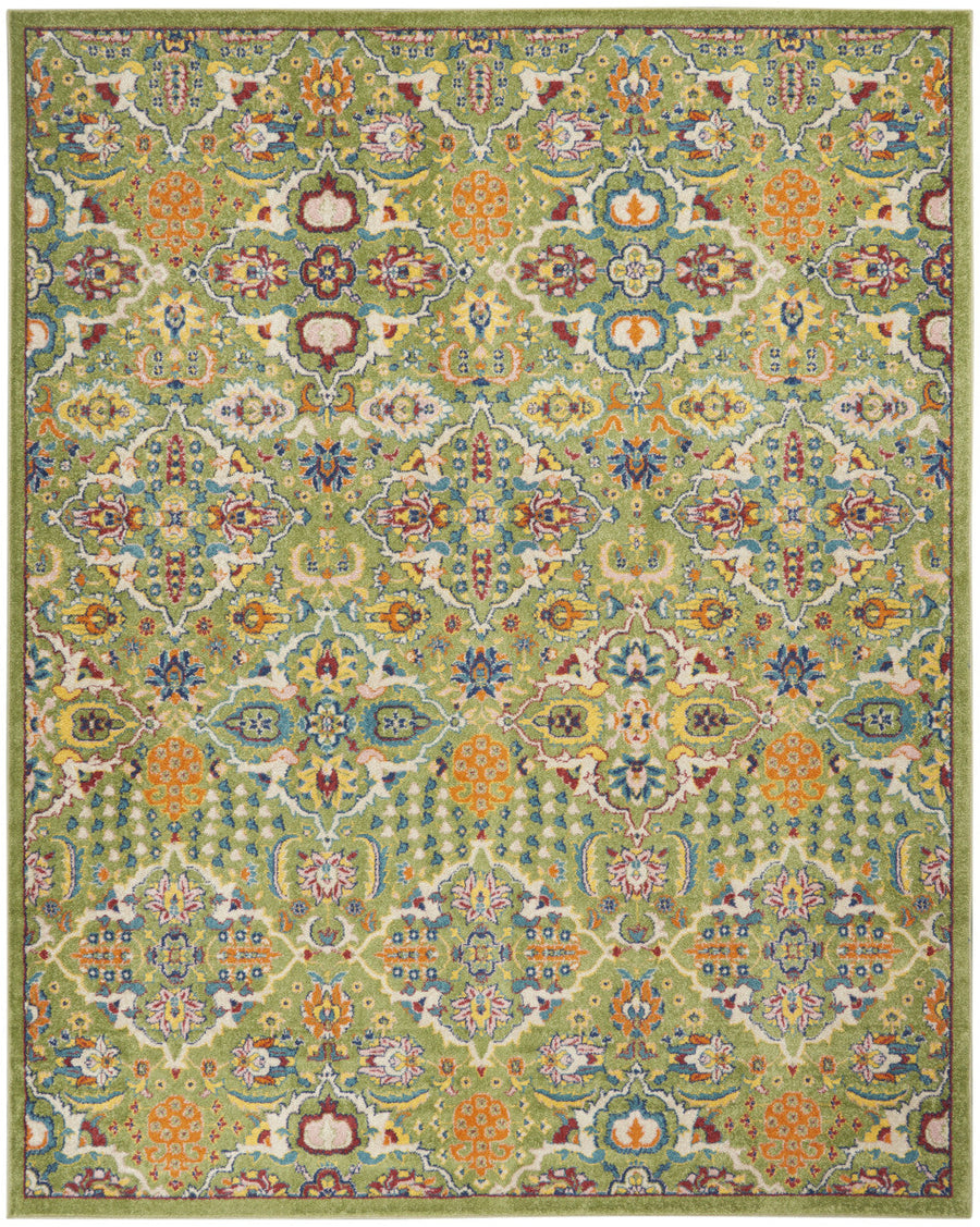 7 X 10 Green Floral Power Loom Area Rug Image 1