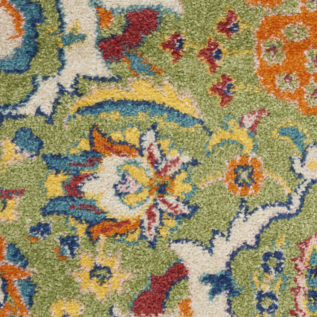 7 X 10 Green Floral Power Loom Area Rug Image 4